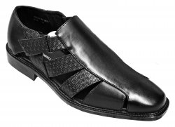 Antonio Cerrelli Black PU Leather Closed Toe Monk Strap Sandals 6691