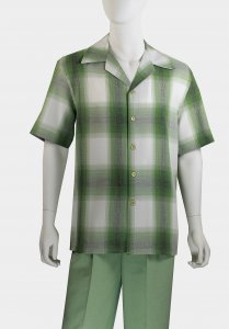 Blue Jazz Emerald Green / White / Black Plaid Short Sleeve 2 Piece Outfit Set 5SHD-1