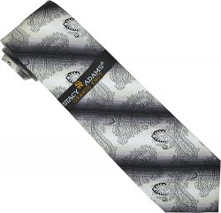 Stacy Adams Collection SA052 Silver Grey/Charcoal Grey/Black Paisley Design With Diagonal Stripes 100% Woven Silk Necktie/Hanky Set