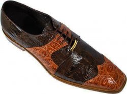 Belvedere "Moscato" Cognac/Brown Genuine Crocodile/Ostrich Wing-Tip Shoes