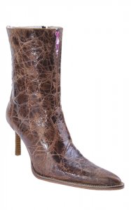 Los Altos Ladies Cognac Crocodile Print Short Top Boots With Zipper 369403