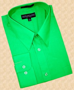 Daniel Ellissa Solid Emerald Green Cotton Blend Dress Shirt With Convertible Cuffs