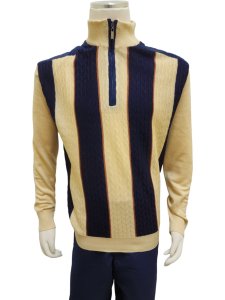 Bagazio Beige / Navy Half-Zip Microsuede Sweater Outfit / Elbow Patches BM2187