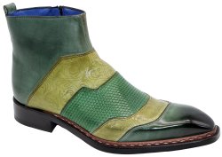 Emilio Franco "Lucio" Green Combination Genuine Calfskin Ankle Boots.