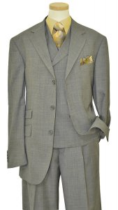 Extrema Charcoal Grey With Apricot Windowpane Design Super 140's Wool Vested Suit SU00016
