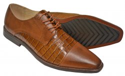 Giorgio Venturi Cognac Crocodile Embossed Genuine Leather Cap Toe Shoes 2524