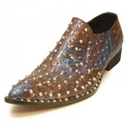 Fiesso Blue Genuine Leather With Metal Stud Slip-On FI7011.
