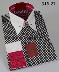 Axxess Black / White Polka Dots Modern Fit Cotton Dress Shirt 316-27