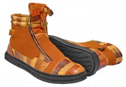 Fiesso Caramel / Multi Brown PU Leather Alligator Print / Microsuede High Top Sneakers FI2211