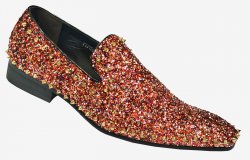 Fiesso Metallic Red / Multi Color / Gold Sequined Leather Loafers With Spikes FI7198
