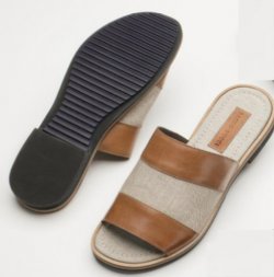 Bacco Bucci "Merli" Camel / Bone Genuine Calfskin / Linen Open Toe Slide Sandals 6413-62.