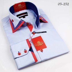Axxess Red / White / Blue Handpick Stitching 100% Cotton Dress Shirt 05-252