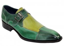 Duca Di Matiste "Lucca" Green combination Genuine Calfskin Monk Strap Loafer Shoes.