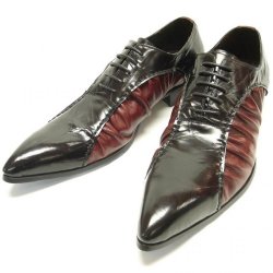 Fiesso Black / Red Genuine Wrinkled Leather Pointed Toe Shoes FI8081