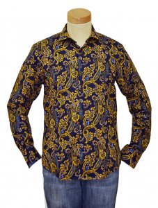 Sambuca Navy / Gold / Blue / Tan Paisley Design 100% Cotton Long Sleeve Casual Shirt 244