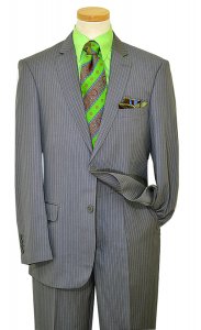 Bertolini Charcoal Grey With Green Pinstripes Wool & Silk Blend Suit B79437