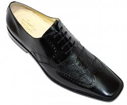 Steve Harvey Collection "Ontario" Black Genuine Lizard Shoes