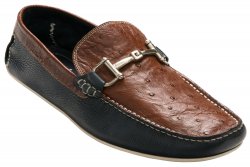 David X "Struzzo" Brown/Navy Genuine Ostrich / Leather Loafer Shoes