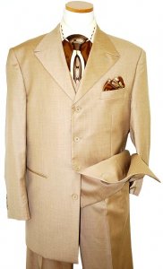 Mantoni Wheat/White Pinstripes Super 140's 100% Virgin Wool Vested Suit 59611