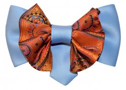 Vittorio Vico Sky Blue / Rust / Wine / Black Plaid Paisley Double Layered Design 100% Silk Bow Tie / Hanky Set XL0105