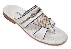 Mauri 1923 White/Brown/Beige Genuine Ostrich/Python Sandals With Bracelet On Front