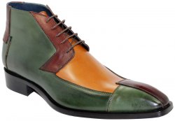 Duca Di Matiste "Palermo" Green Combination Genuine Calfskin Lace-up Boots.