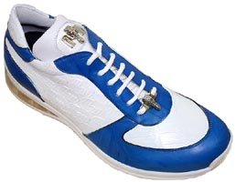 Mauri 8774 Electric Blue/White Genuine Crocodile and Embossed Nappa Leather Casual Sneakers - front