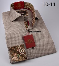 Axxess Light Brown Handpick Stitching 100% Cotton Modern Fit Dress Shirt 10-11
