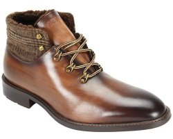 Giovanni "Kurtis" Brown Burnished Calfskin / Tweed Lace-Up Ankle Boots.