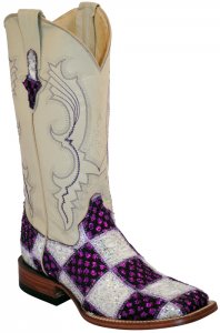 Ferrini Ladies 81393-48 Purple / White Genuine Patchwork Cowhide Boots