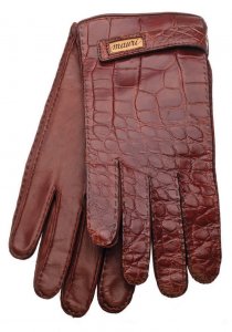Mauri Hand-Painted Gold Genuine Alligator / Calfskin Gloves With Strap