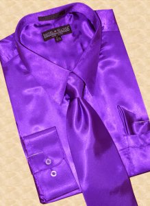 Daniel Ellissa Satin Purple Dress Shirt/Tie/Hanky Set