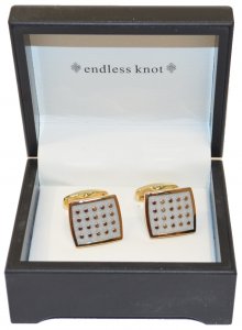 Endless Knot Gold Plated / Ivory Polka Dot Design Square Cufflink Set CDC552