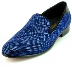 Fiesso Black / Blue Genuine Suede Leather Slip-On Shoes With Rhinestones FI7285.