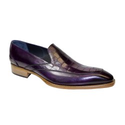 Duca "Trento" Purple Crocodile Print/ Calf-Skin Leather Slip-On Split-Toe Loafer Shoes.