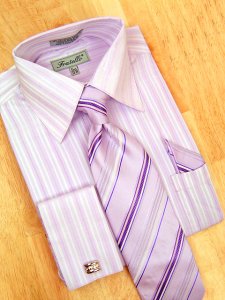 Fratello Lavender Stripes Shirt/Tie/Hanky Set DS3730P2