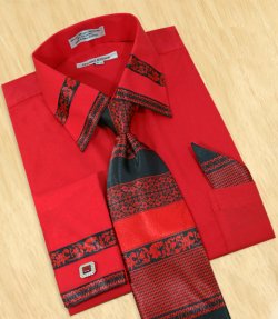 Daniel Ellissa Red / Black Paisley Unique Design Shirt / Tie / Hanky Set With Free Cufflinks DS3751P2