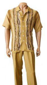 Inserch Camel With Brown / Cream / Taupe Abstract Striped Design Knitted Front Button Up 2 Piece Outfit 722
