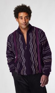 Silversilk Eggplant / Purple / White Velvet Trimmed Zip-Up Cardigan Sweater 7210
