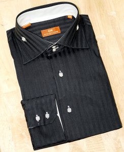 Steven Land Black Shadow Stripes Button Down High-Collar 100% Cotton Dress Shirt