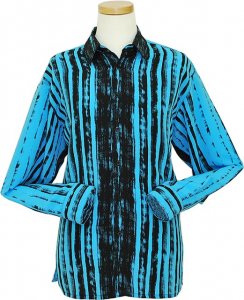 Bassiri Turquoise / Black Striped Micro Fiber Long Sleeves Shirt #4791