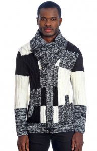 LCR Black / Off-White Modern Fit Wool Blend Shawl Collar Cardigan Sweater 6605
