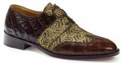 Mauri "Caracalla" 53124 Sport Rust Genuine Baby Crocodile / Land Body Alligator / Glitter Fabric Shoes.