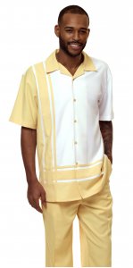 Montique Banana Yellow / White Sectional Design Short Sleeve Outfit 1877