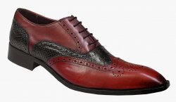 Duca Di Matiste 1116 Hand Painted Burgundy / Black Genuine Italian Calfskin Leather / Snakeskin Print Wingtip Shoes With Perforation