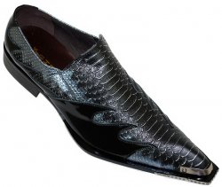 Fiesso Black/Metallic Silver Snake Print With Metal Tip Shoes FI6483