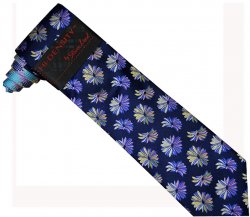 Hi-Density By Steven Land SL099 Navy / Multicolor Flower Design 100% Woven Silk Necktie / Hanky Set