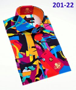 Axxess Multi Color Cotton Modern Fit Dress Shirt With Button Cuff 201-22.