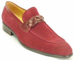 Carrucci Burgundy Genuine Suede With Leather Trim Loafer Shoes KS503-21SL.