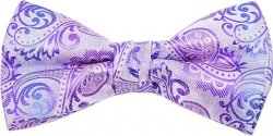 Classico Italiano Lavender / Purple Paisley Design 100% Silk Bow Tie / Hanky Set